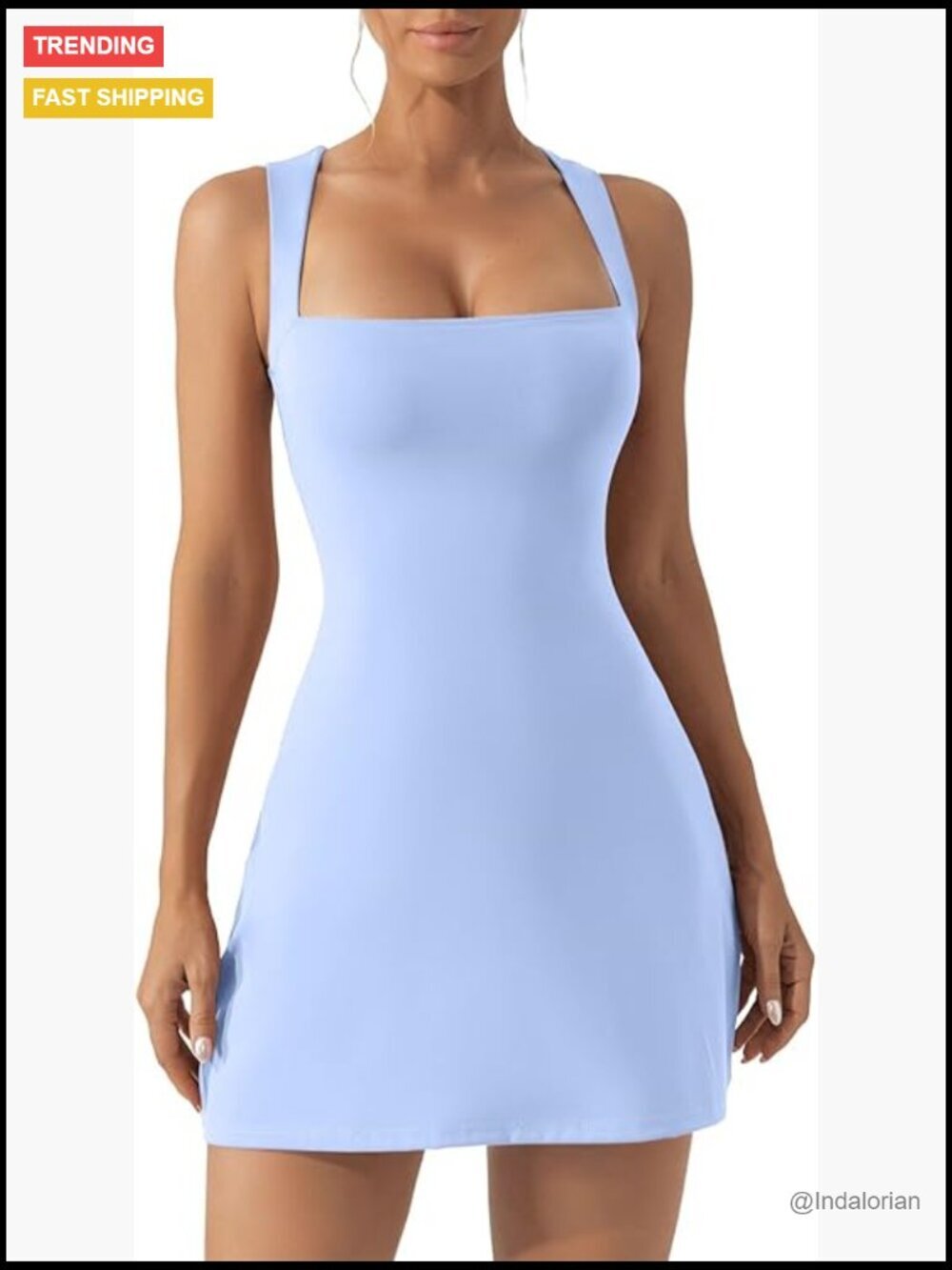 Square Neck Bodice Dress Sleeveless Tank Top Stretch Flare Mini Dress